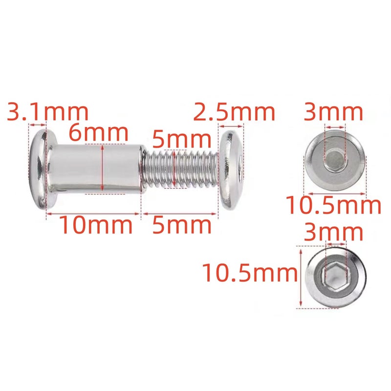 NACX M6 x 10mm Screw Post, Male Binding Bolts Fastener Used for 5/16''(8mm) Hole Dia, 304 Stainless Steel, 20Sets - Image 2